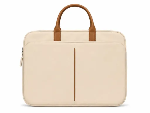Beigh Laptop Carry Bag with Leather Handle